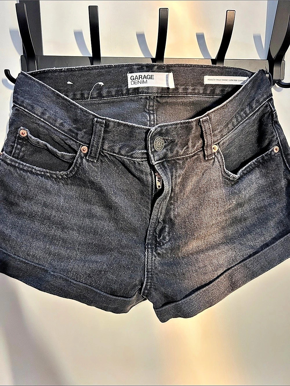 Garage Low Rise Cuffed Denim Shorts in Black
